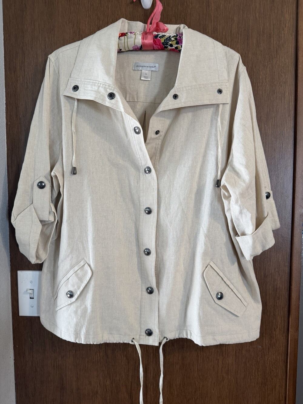 Lagenlook minimalist Christopher & Banks Cream Xl linen blend shacket button up